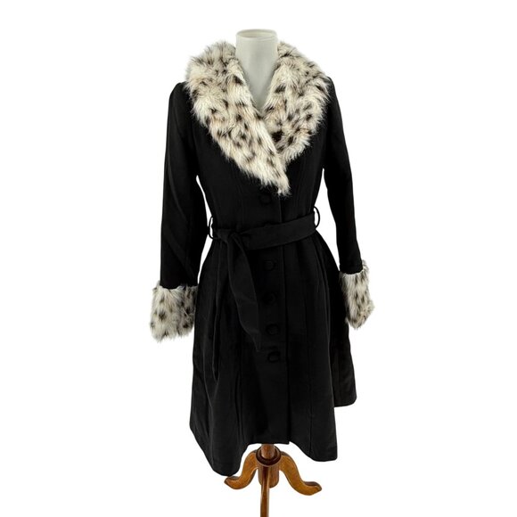 Flora Bea Nyc Jackets & Blazers - Flora Bea NYC Womens Black Coat With Faux Fur Collar & Cuffs Size S